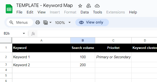 Keyword mapping example