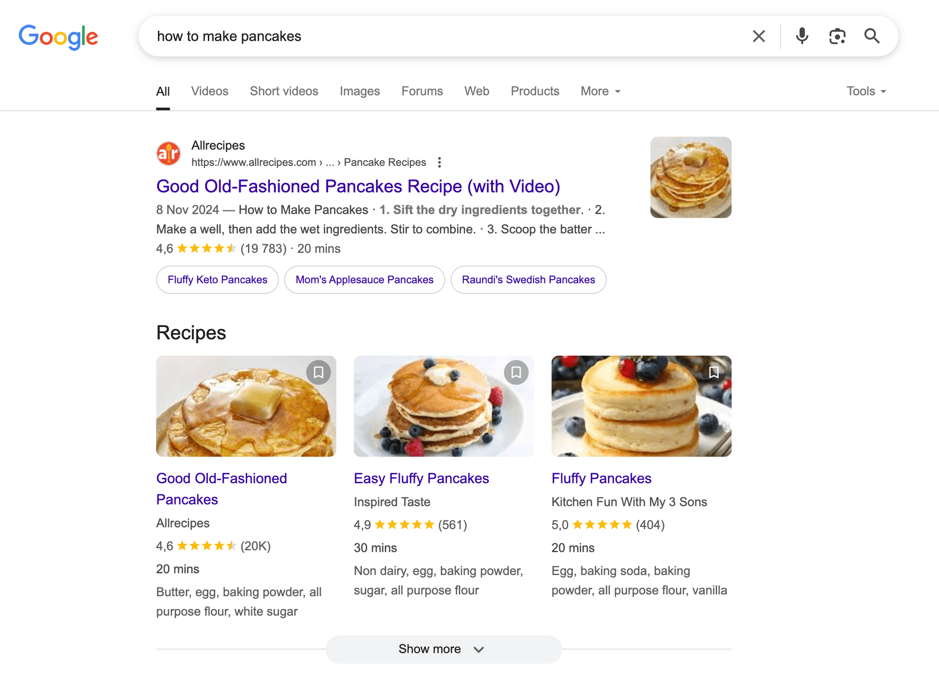 Image of a Google search featuring organic results