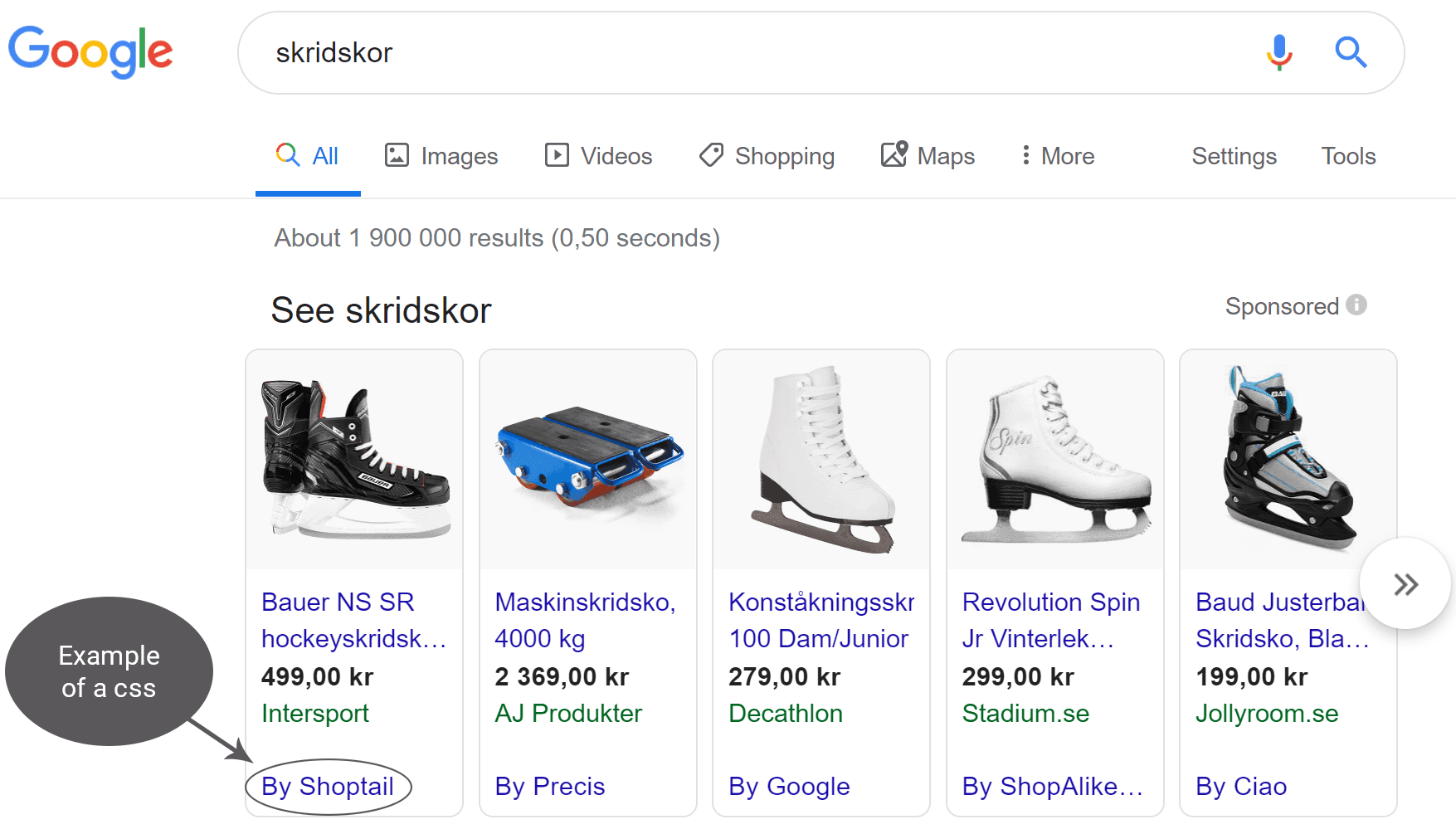 Google shopping example