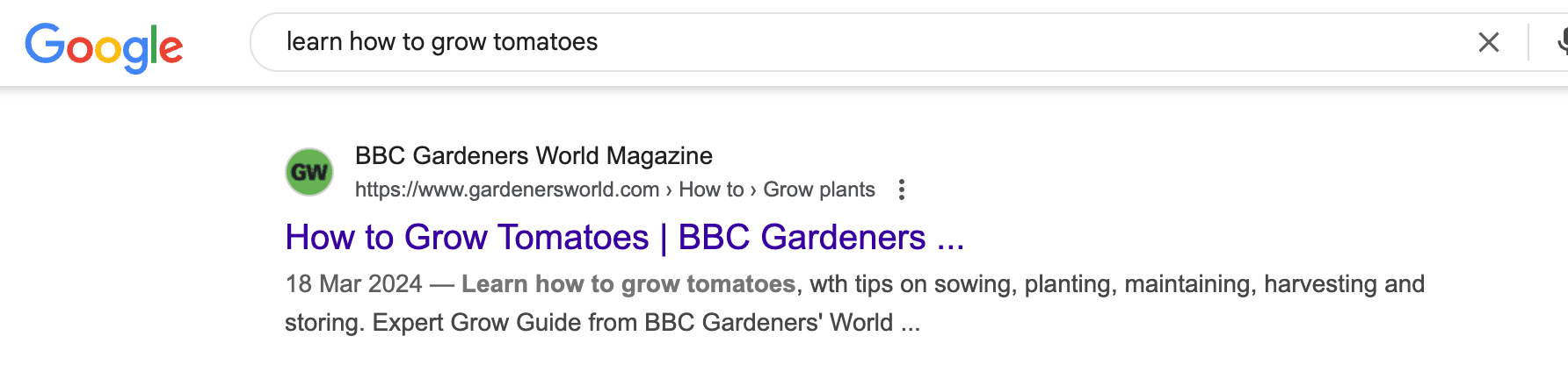 An image of a SERP showing bolded keywords.