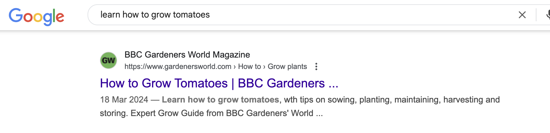 An image of a SERP showing bolded keywords.